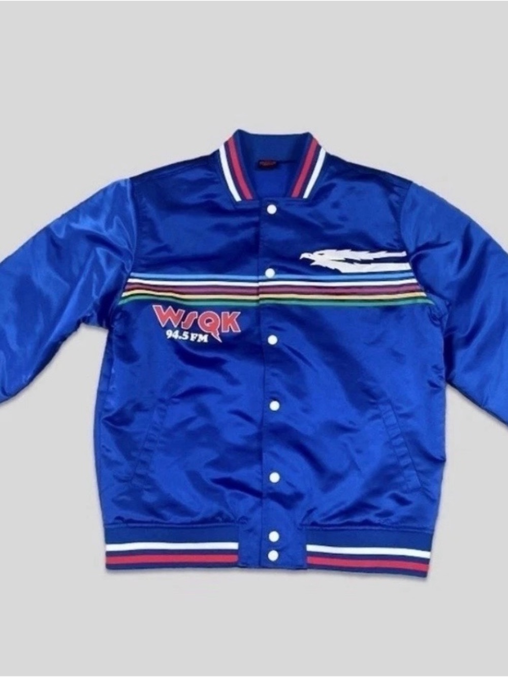 NEW Men's Stranger Things WSQK Satin Bomber Jacket - Blue - XL